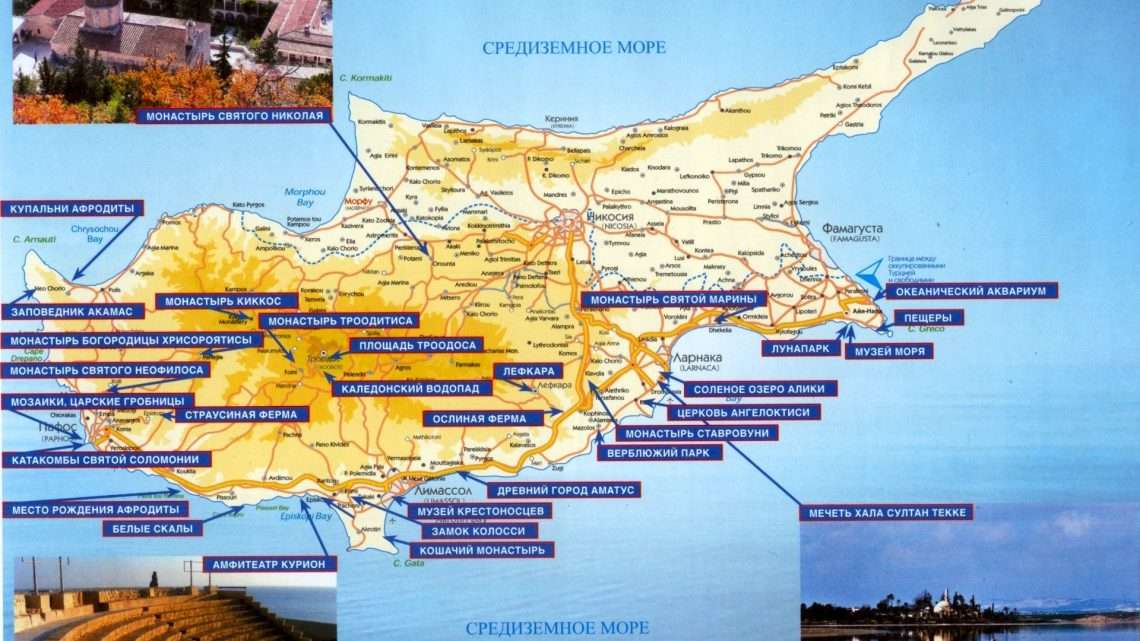 Карта Кипра с достопримечательностями на карте