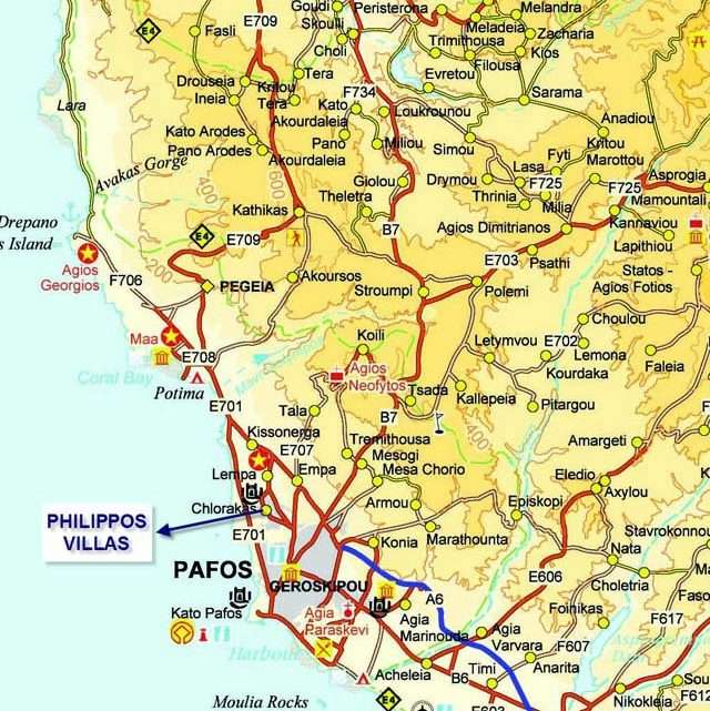 Пафос Кипр: карта на русском с достопримечательностями