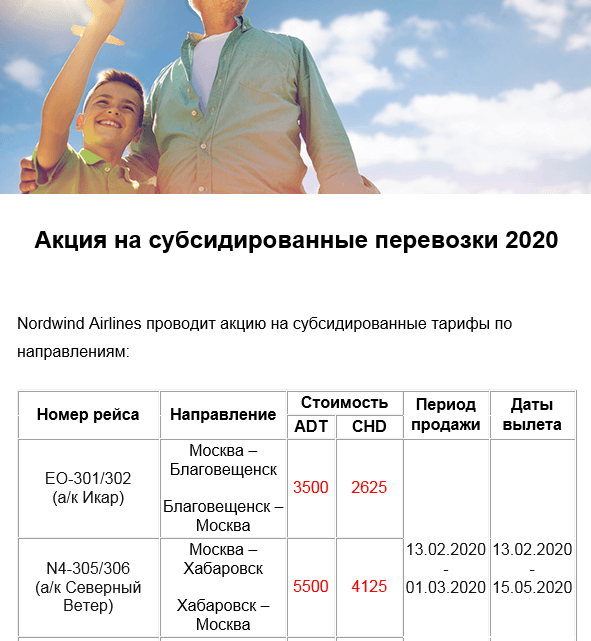 Субсидированные авиабилеты на 2020 из Хабаровска